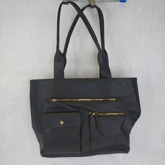 Liz Claiborne Shoulder Purse Tote Bag Black Faux Pebbled Leather Lined Pockets - Picture 1 of 16